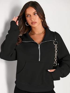 Sweat Demi-Zip Court en Polaire – Style Décontracté