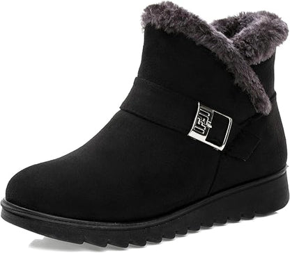 Vunavueya Chaussures Bottes d'Hiver en Cuir Femmes Courtes