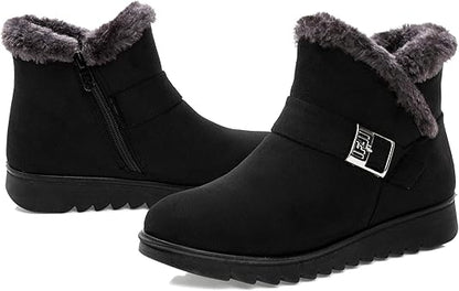 Vunavueya Chaussures Bottes d'Hiver en Cuir Femmes Courtes