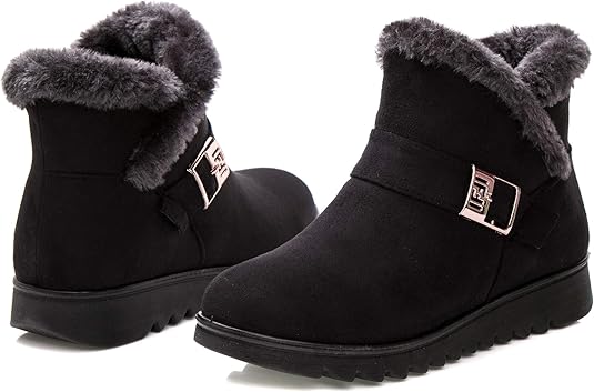 Vunavueya Chaussures Bottes d'Hiver en Cuir Femmes Courtes