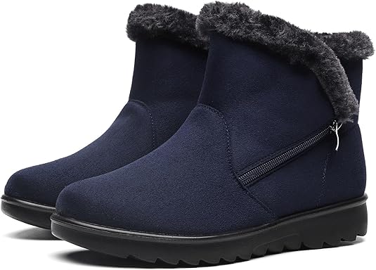 Vunavueya Chaussures Bottes d'Hiver en Cuir Femmes Courtes