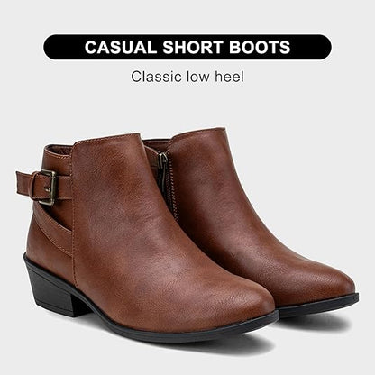 Women's Ankle Boots - Low Heels, Perforated Cutouts, Western Style 