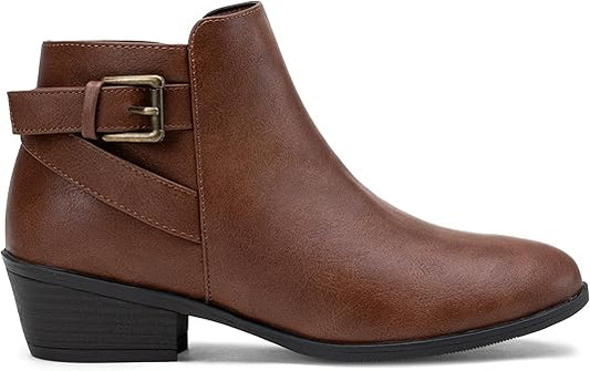 Women's Ankle Boots - Low Heels, Perforated Cutouts, Western Style 